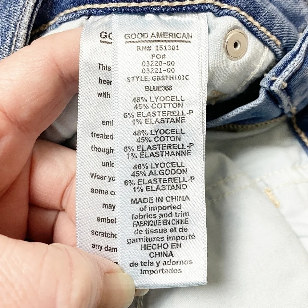 Good American Mid Rise Cutoff Bermuda Shorts denim blue jean‎ stretch long knee